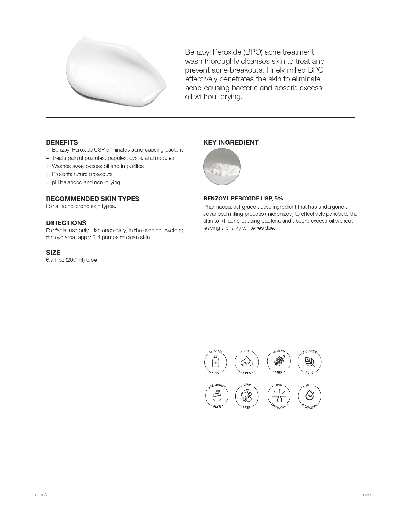SH SKIN 5% Benzoyl Peroxide Acne Wash